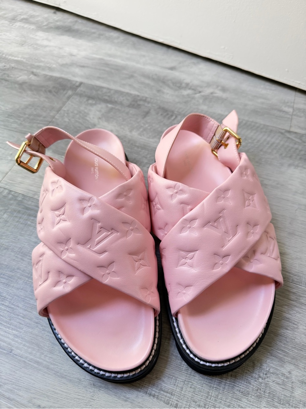 Louis Vuitton Pastel Pink Monogram Crisscross Sandals